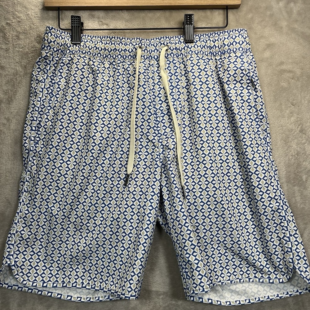 Fair Harbor Swim Trunks Men's Small Blue Brief‎ Lined Geometric Beach Pool